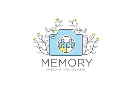 happy family photo album with simple color floral background vectorのイラスト素材