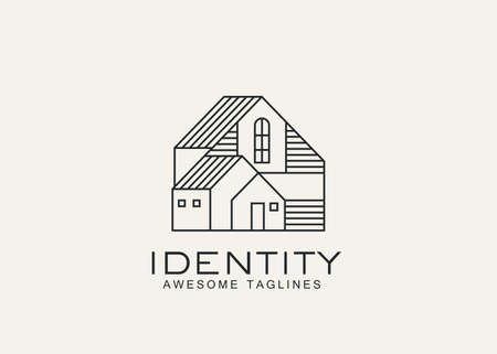 cottage line art emblem minimalist logo vector illustration template design. home, house, lodging logo designのイラスト素材
