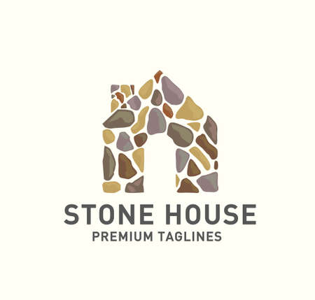 stone house logo vector,Home with stones shape logo design.creative house with build stonesのイラスト素材