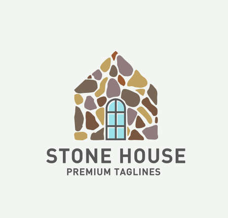 stone house logo vector,Home with stones shape logo design.creative house with build stonesのイラスト素材