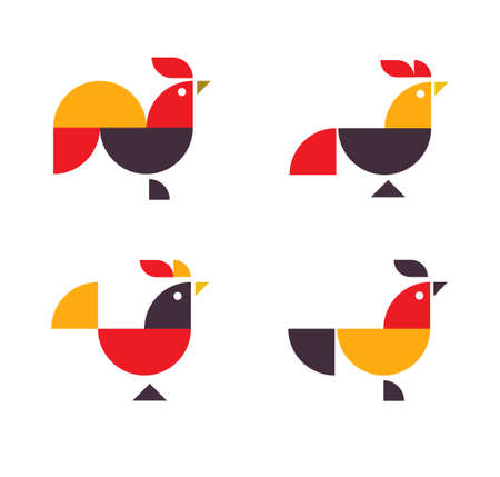 Abstract geometrical chicken rooster  collection vector illustrationのイラスト素材