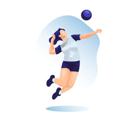 volleyball Girl player jump and hits the ball vector illustrationのイラスト素材