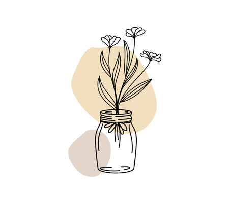 decorative outlines Doodle flowers in transparent bottle vector illustrationのイラスト素材