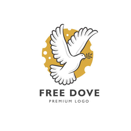 Abstract flying white dove vector illustration, dove cartoon hand drawn vector illustrationのイラスト素材