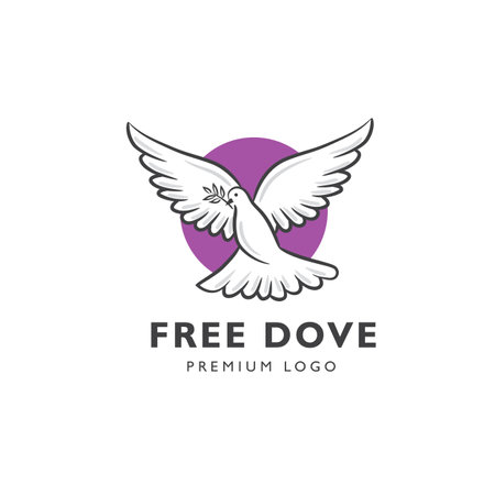 Abstract flying white dove vector illustration, dove cartoon hand drawn vector illustrationのイラスト素材
