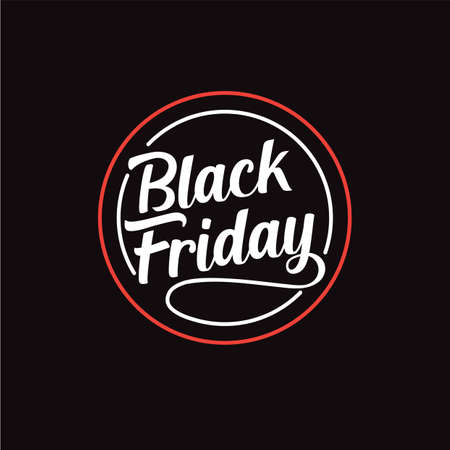 Black Friday text with Handwritten lettering vector design in circle shapeのイラスト素材