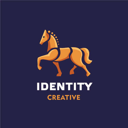horse logo with golden color vector, Standing Gold Horse Logo Vectorのイラスト素材