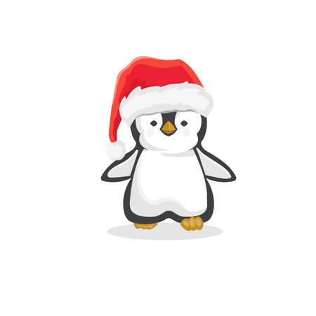 Cute penguin wearing santa had illustrationのイラスト素材