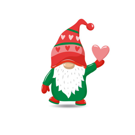Cute Gnome holding a shape of heart or love illustrationのイラスト素材