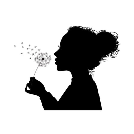 Silhouette of a young girl blowing dandelion vector illustrationのイラスト素材