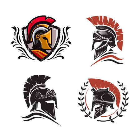 collection of spartan warrior helmet logo vector illustrationのイラスト素材