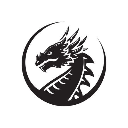 dragon head circle isolated on white background logo vectorのイラスト素材
