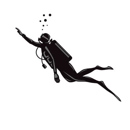 Scuba diver with underwater equipment vector template, Diving club vector design.のイラスト素材