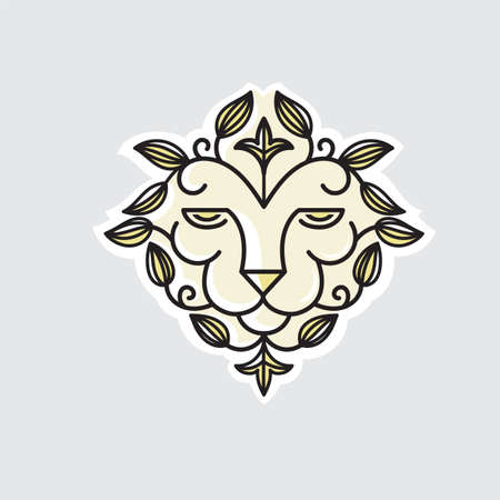 abstract lion head with floral elements Hand drawn vector illustrationのイラスト素材