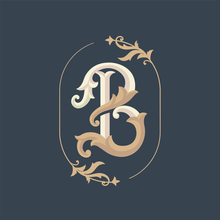 vintage ornamental alphabet letter B with floral decorative frame vector illustrationのイラスト素材