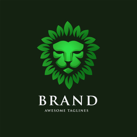 lion head with green leaf logo vector illustrationのイラスト素材