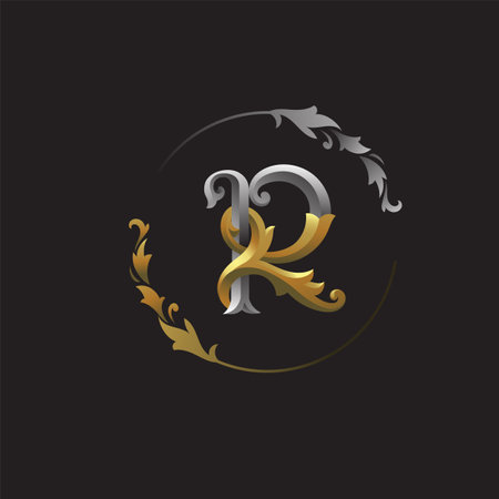 vintage ornamental alphabet letter R with floral decorative frame vector illustrationのイラスト素材