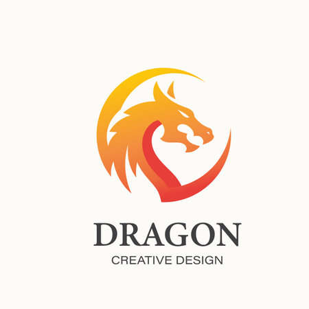 dragon circle vector logo. chinese culture symbol. dragon head in a circle shape logo designのイラスト素材