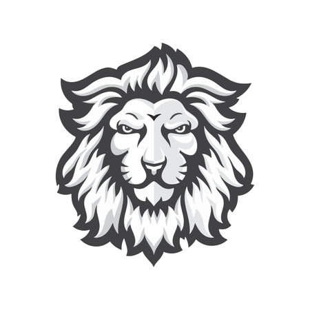 lion head mascot black and white color vector illustrationのイラスト素材