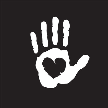 human hand print with heart black background vector illustrationのイラスト素材