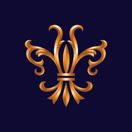 Golden Fleur-de-lis symbols as vector, Lily symbols in exact shape design useable for all Heraldic requirements.のイラスト素材