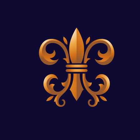 Golden Fleur-de-lis symbols as vector, Lily symbols in exact shape design useable for all Heraldic requirements.のイラスト素材
