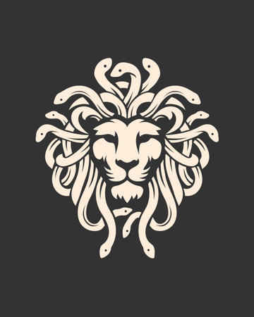 lion face combine with medusa concept, strength and wisdom, intelligence and mystery ,The symbol is easy to remember and apply in various mediaのイラスト素材
