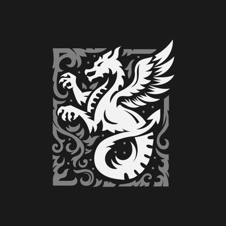 Heraldic dragon crest symbol, dragon medieval creature ornate heraldry sign. Gothic insignia beast symbol. Premium quality vector illustration.のイラスト素材