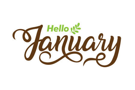 hello january hand lettering, Vector calligraphy. Usable as background.のイラスト素材