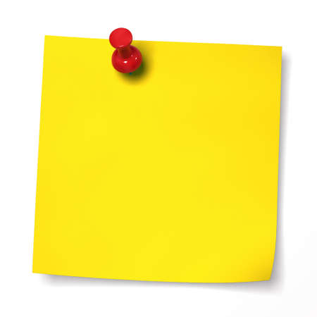 3D render Yellow note with red thumbtack.の写真素材