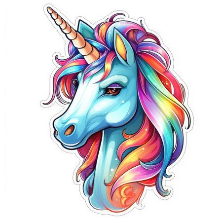 Unicorn head with unicorn horn. Vector illustration isolated on white background.の素材