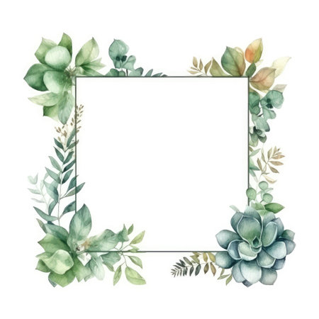 Watercolor succulents frame. Hand painted illustration on white backgroundの素材