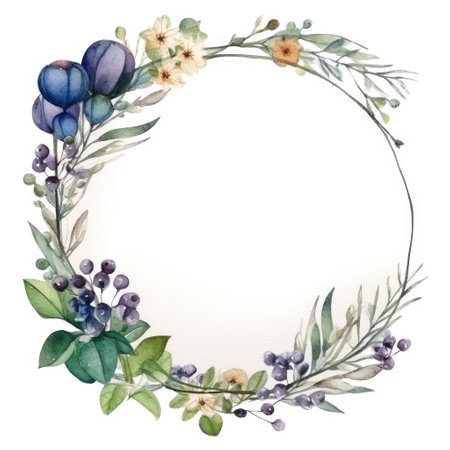 Watercolor floral wreath. Hand painted illustration isolated on white backgroundの素材