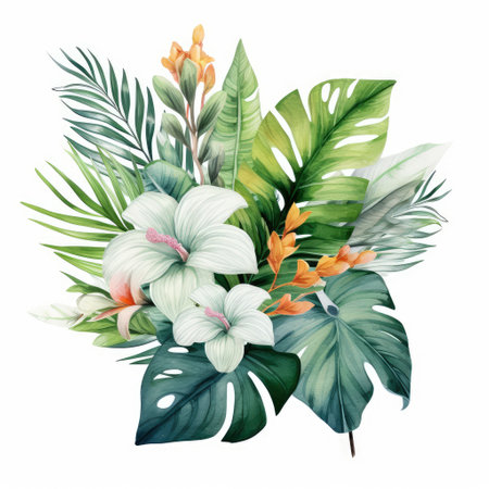 Beautiful vector watercolor bouquet with flowers. Illustration.の素材