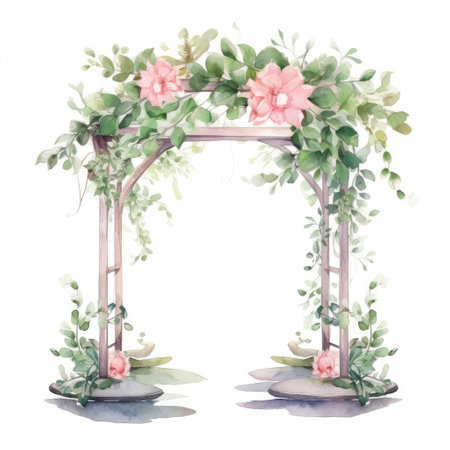 Watercolor heart shape with roses, leaves and branches isolated on white backgroundの素材