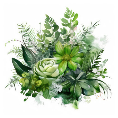 Watercolor heart shape with roses, leaves and branches isolated on white backgroundの素材