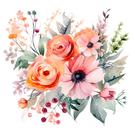 Beautiful vector image with nice watercolor hand drawn bouquet of flowersの素材