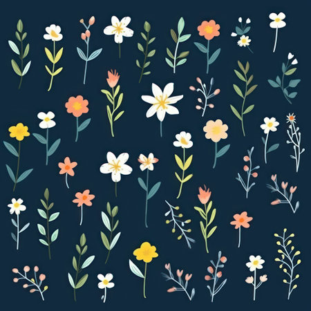 Set of cute hand drawn floral elements. Vector illustration for your designの素材