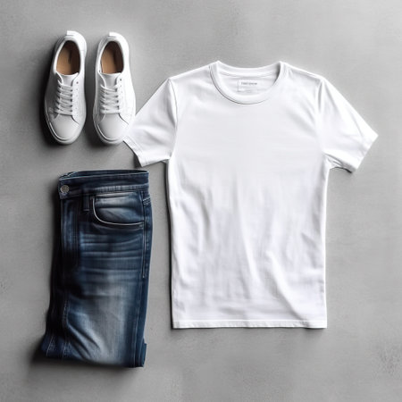 White t-shirt on a black wooden background. T-shirt template.の素材