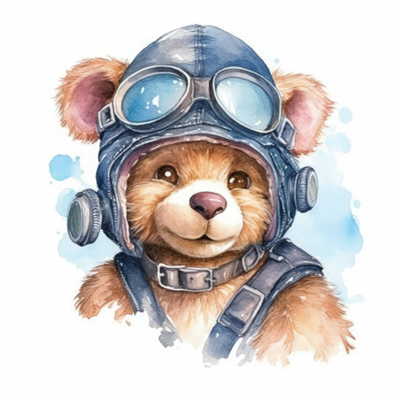 Watercolor illustration of a cute dog in a pilot's helmet.の素材