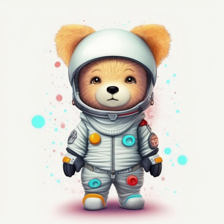 Cute teddy bear astronaut in spacesuit. Vector illustration.の素材