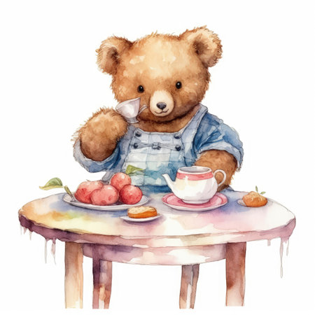 Watercolor teddy bear on white background. Hand drawn illustration.の素材