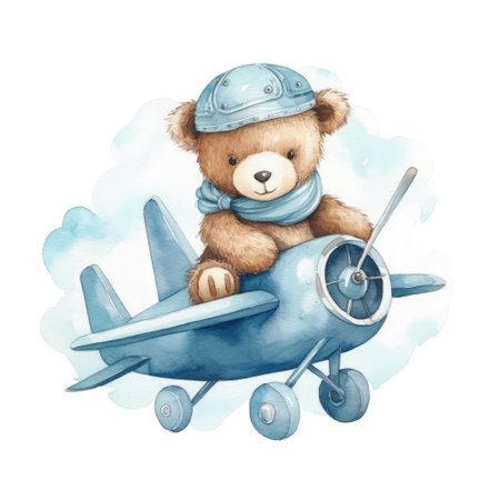 Watercolor teddy bear on white background. Hand drawn illustration.の素材