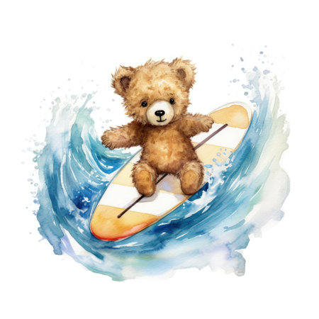 Watercolor teddy bear on white background. Hand drawn illustration.の素材