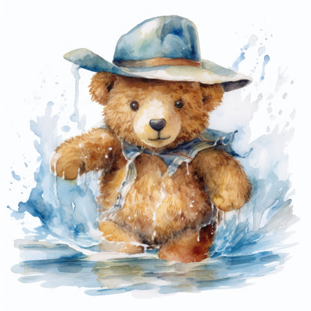 Watercolor teddy bear on white background. Hand drawn illustration.の素材