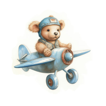 Watercolor teddy bear on white background. Hand drawn illustration.の素材