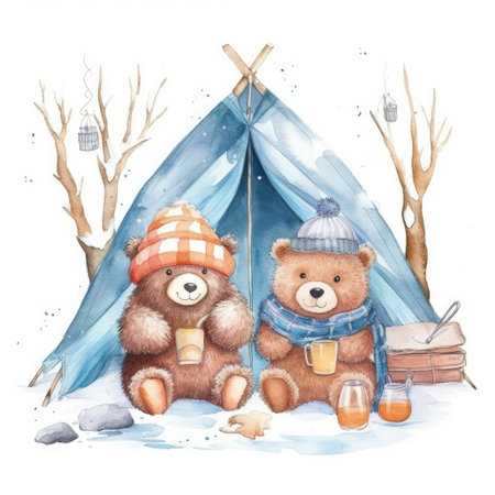 Watercolor teddy bear on white background. Hand drawn illustration.の素材