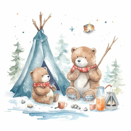 Watercolor teddy bear on white background. Hand drawn illustration.の素材