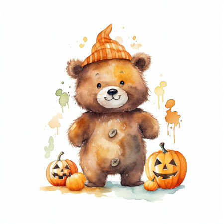 Watercolor teddy bear on white background. Hand drawn illustration.の素材