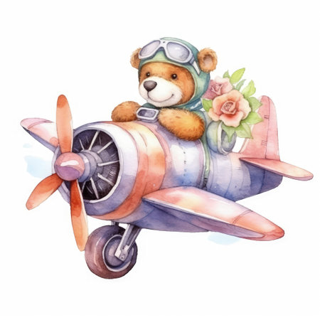 Watercolor teddy bear on white background. Hand drawn illustration.の素材